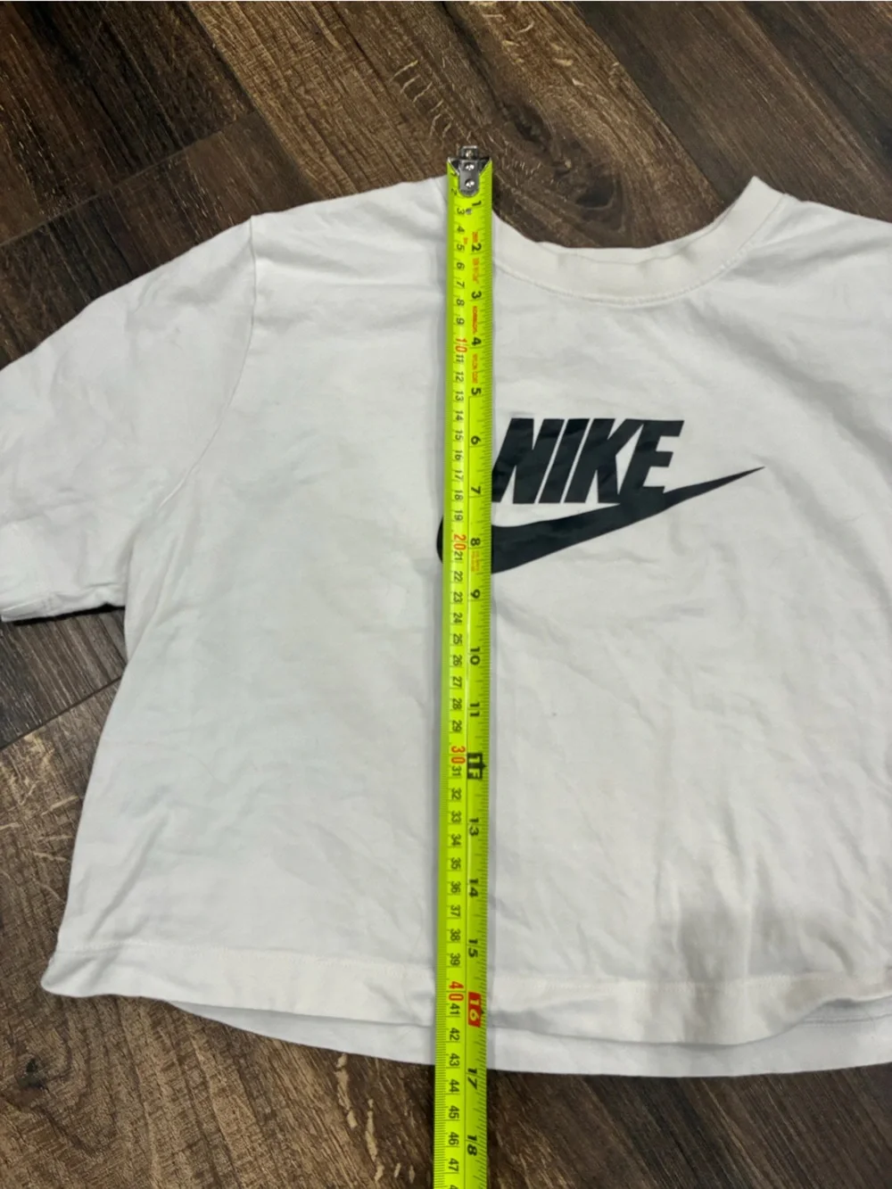 Nike White Cropped Tee with Black Swoosh Girls XL